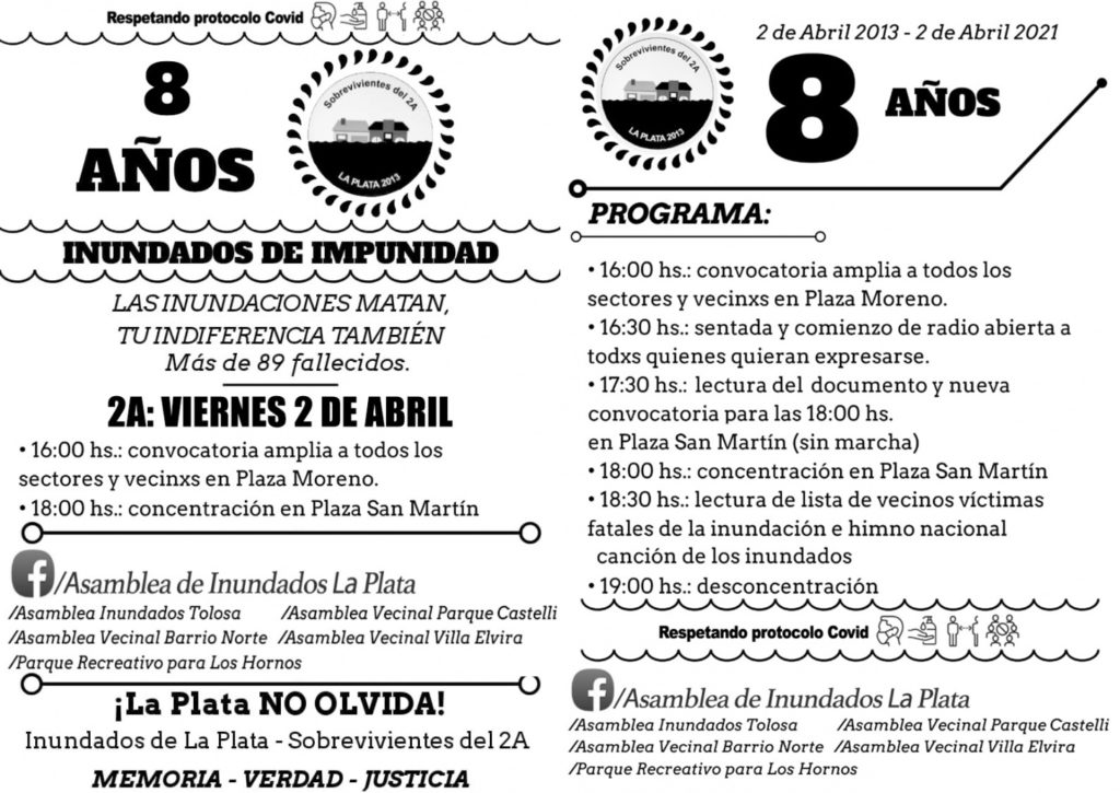 Las propuestas para hoy de la Asamblea de Inundados La Plata. 