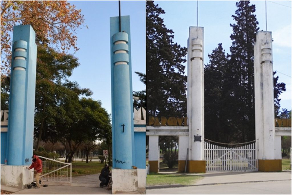 Comparaciones, tres: entrada del parque municipal de Venado Tuerto (SF, Costantini) y el de Alberti (BA, Salamone).