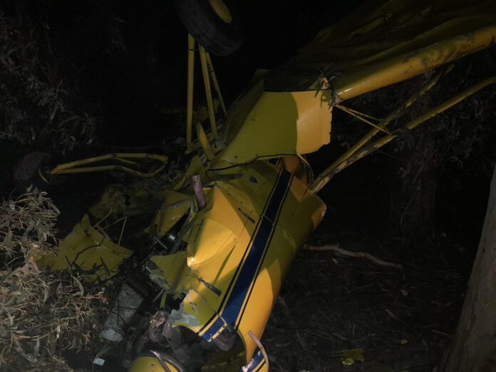 Los restos del avión Piper quedaron entre los árboles. (La Voz del Pueblo)
