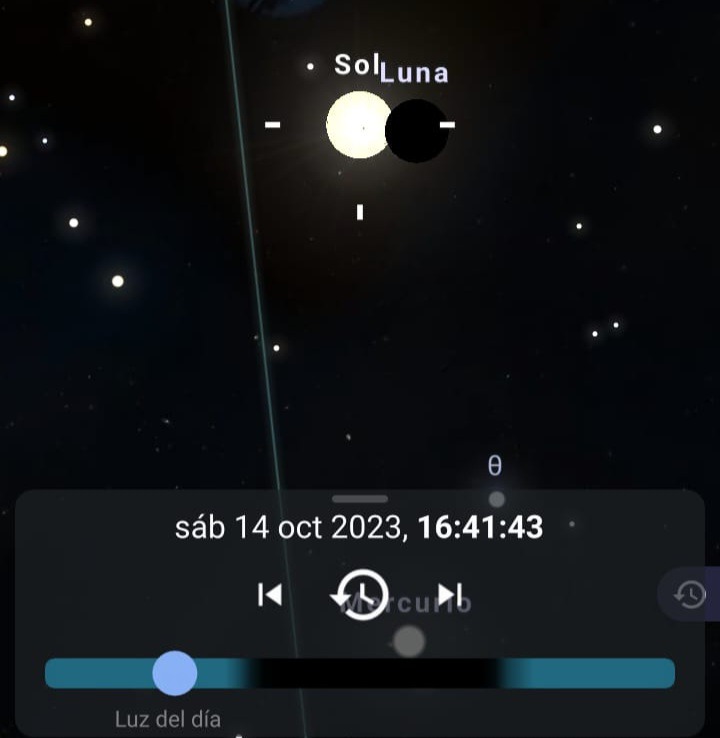Simulación del eclipse visto desde La Plata en el software Stellarium.