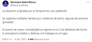 Catástrofe en Bahía Blanca: Fuerte temporal provocó muertos, heridos graves e innumerables destrozos