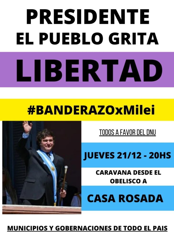 Al llamados a respaldar y rechazar el DNU. Ambas convocatorias están para esta noche. 
