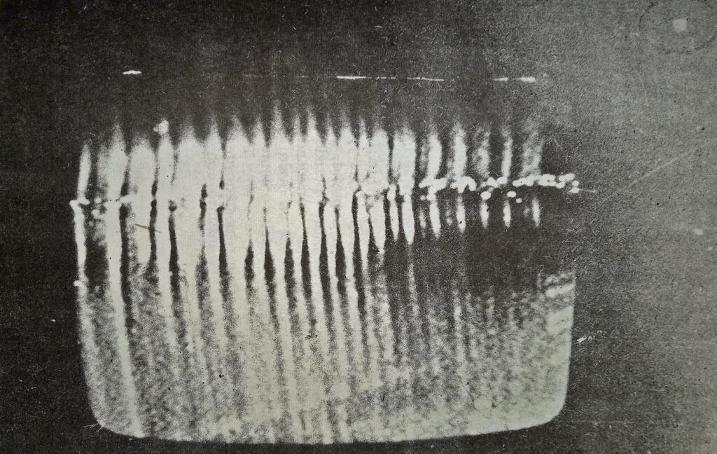 La extraña “parrilla” que dejó el ovni en la foto de Hugo Taboada. (En “Historia de los platos voladores en Argentina”)