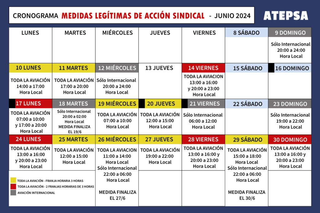 El cronograma de protestas de controladores del mes de junio.