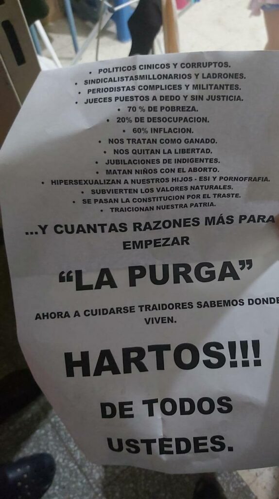 Uno de los panfletos encontrados tras la explosión de 2021. (La Nueva)